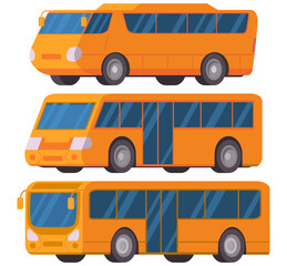 Yellow city bus. Vector illustration car flat style.Vehicle side view.Tourist intercity modern bus.