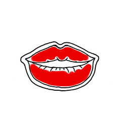 Obraz premium Lips, red lipstick on the lips, juicy lips, eyes, teeth with diamonds, lips with a tongue sticking out, lips with a strawberry tongue