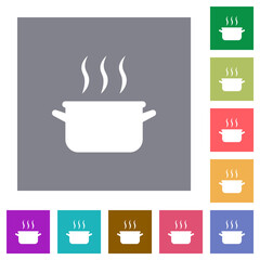 Steaming pot square flat icons