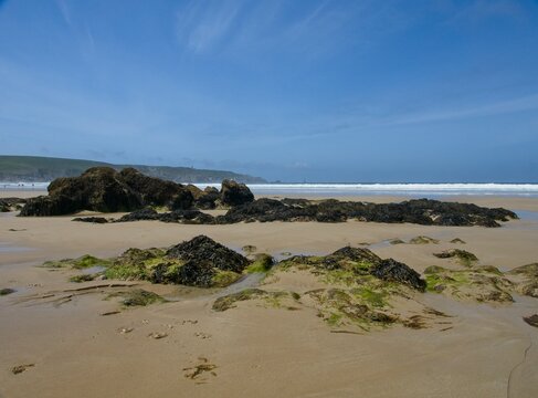 Pointe du Raz from Plage de la Baie des Trepasses Beach in Bretagne France