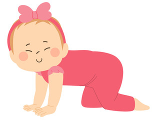 Cute little joyful baby girl crawling developing motor skills