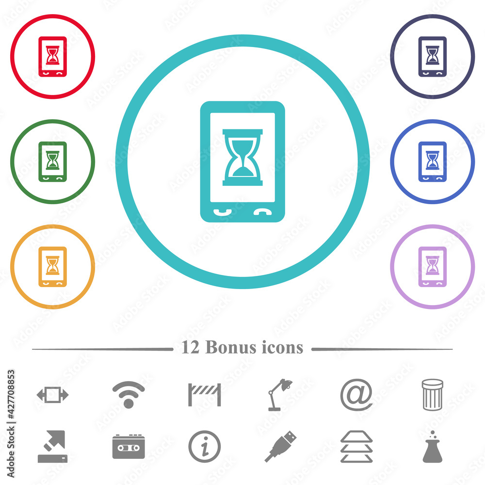 Poster mobile working flat color icons in circle shape outlines