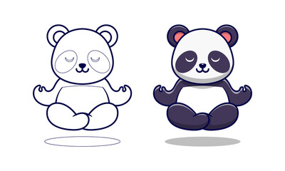 Fototapety  Cute panda is meditating cartoon coloring pages for kids