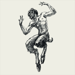Merry dance of the faun, engravings. - obrazy, fototapety, plakaty