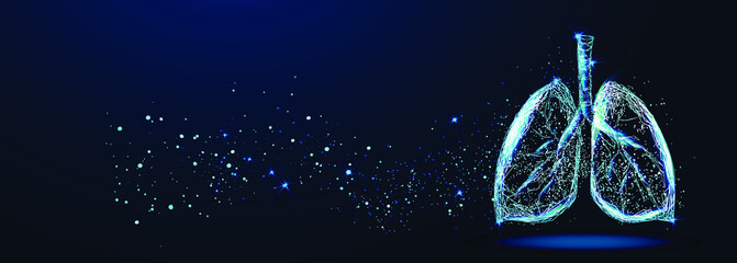 Lungs. Abstract image of a human lungs in the form of a starry sky or space, consisting of points, lines, and shapes in the form of planets, stars and the universe. Vector 