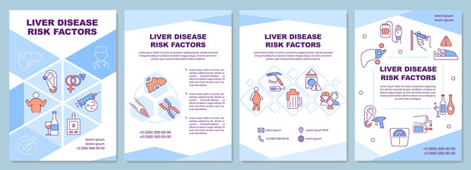 Liver disease risk factors brochure template. Obesity, alcoholism. Flyer, booklet, leaflet print, cover design with linear icons. Vector layouts for presentation, annual reports, advertisement pages - obrazy, fototapety, plakaty