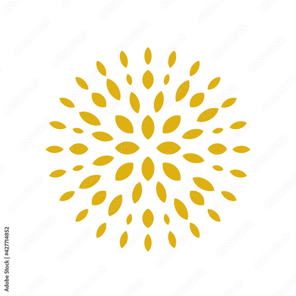 Wall mural explosion effect of random radial petals on a white background. trendy yellow. floral abstract circu