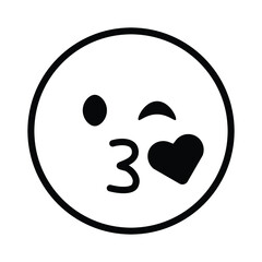 Cute solid line social media face blowing a kiss emoji on white background. Royalty free.