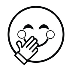 Cute solid line social media face with hand over mouth emoji on white background. Royalty-free.