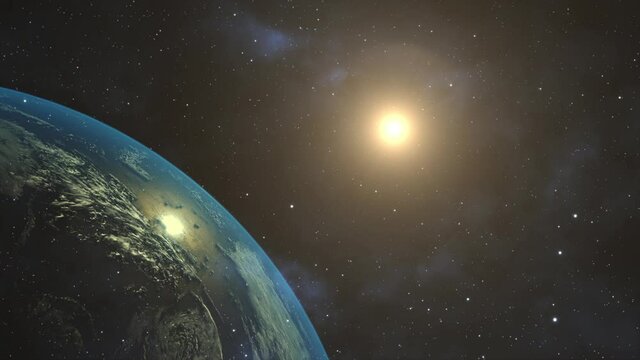the planet earth and the sun and the dust particles that are around it, the universe