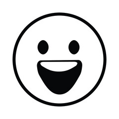 Cute solid line social media grinning face with big eyes emoji on white background. Royalty-free.