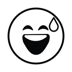 Cute solid line social media grinning face with sweat emoji on white background. Royalty-free.
