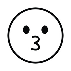 Cute solid line social media kissing face emoji on white background. Royalty-free.