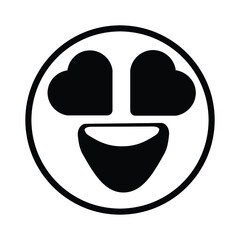 Cute solid line social media smiling face with heart eyes emoji on white background. Royalty-free.
