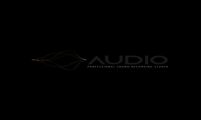 DJ Dance Party Logo, Recording Studio Emblem, Audio Wave and Dark Black Gradient Background