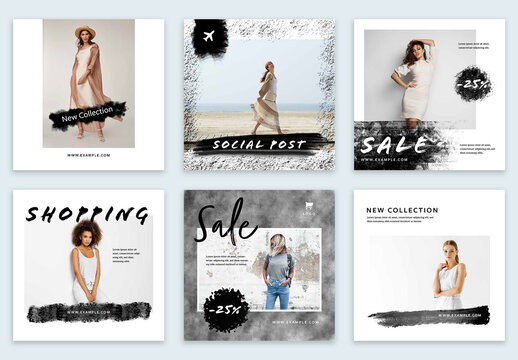 Social Layout Posts with Black Brush Design Elements