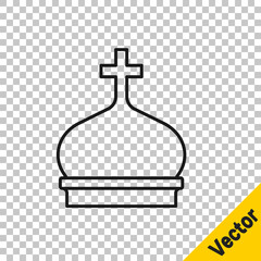 Black line Christian church tower icon isolated on transparent background. Religion of church. Vector