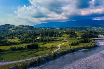 River view from drone in summer