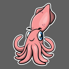 Funny Squid cartoon characters standing and greeting, best for logo, sticker, or mascot with underwater world themes for kids