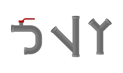 Fototapeta premium Traps as Shaped Pipe and Plumbing Fixture with Red Valve Vector Set