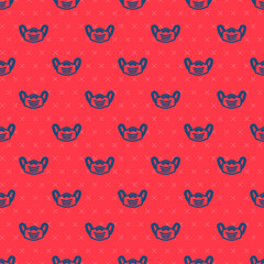 Blue line Medical protective mask icon isolated seamless pattern on red background. Vector