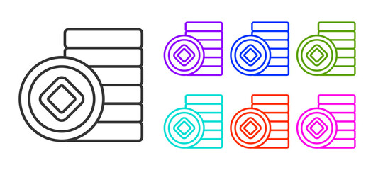 Black line Chinese Yuan currency symbol icon isolated on white background. Coin money. Banking currency sign. Cash symbol. Set icons colorful. Vector