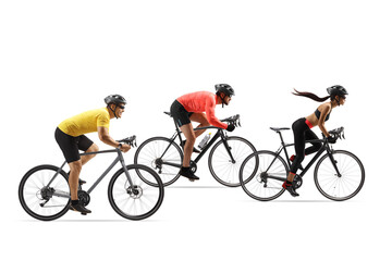 Group of cyclist riding fast
