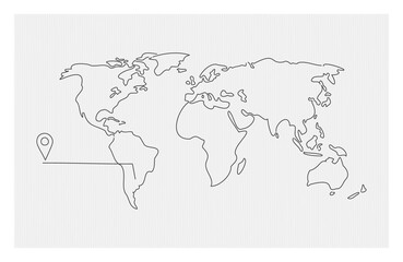 Doodle world map with geotag. Flat simple vector for presentations.
