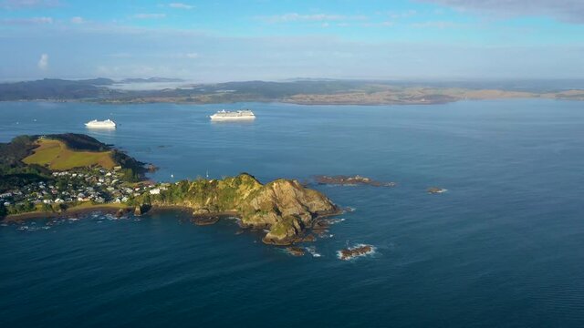 "Aerial view of Tapeka point near Russell, New Zealand"