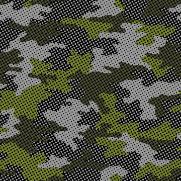 Full seamless military camouflage skin halftone dotted pattern vector for decor and textile. Ornamental pointed army masking design for hunting textile fabric print and wallpaper. 