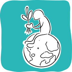 Man sitting on earth with plant