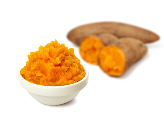 Mashed sweet potato isolated. Sweetpotato puree, batata mash