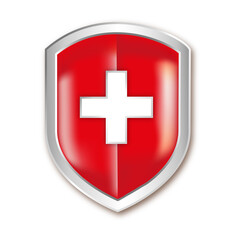 Red medical health protection shield with cross