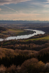 Naklejka na ściany i meble El rio Danubio al atardecer en la region de baja Austria, cerca de Melk