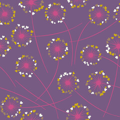 Dandelion blowing vector floral seamless pattern.