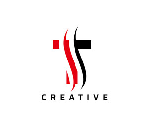 Obraz premium T Letter Swoosh Logo Design. Vector Lettering Illustration