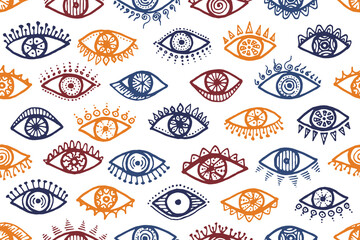 Obraz premium Different female eyes esoteric endless pattern.