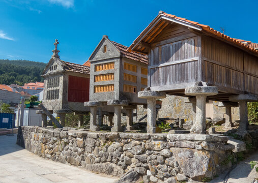 H&oacute;rreos in the picturesque fishing village of Combarro, Galicia, Spain