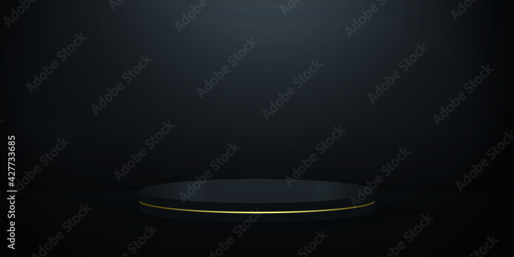 Poster abstract 3d rendered podium in modern dark color backdrop. new copy space stage design in matte colo
