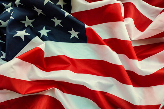 Crumpled american flag close up