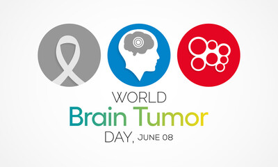 World Brain Tumor day is observed each year on June 8th. it is an overgrowth of cells in the brain that forms masses called tumors. They can disrupt the way body works. Vector illustration.