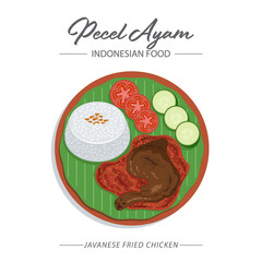 Pecel Ayam is Spicy Javanese Fried Chicken. Traditional Indonesian Food.