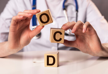 OCD abbreviation, mental disorder. Psychological concept. Obsessive compulsive disease