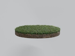 Isolated round soil ground cross section with grass.