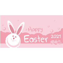 Happy Easter greeting card with funny bunny and lettering design