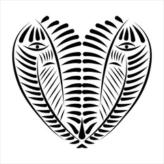 Stylized black and white heart qith ornament.