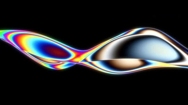 Abstract colorful wavy background in bright blue, orange, green and red color. Halographic gradient. Multicolor metallic surface. Modern colorful wallpaper. Seamless loop animation. 3d rendering.