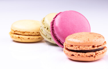 Macarons, fruit collection isolated on white background.