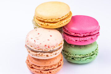 Macarons, fruit collection isolated on white background.