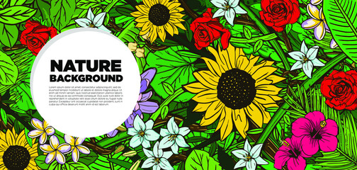BACKGROUND NATURE FLOWER, PLANT, Illustration Vector, Banner Template with Dummy Text for Web Design, Landing page, and Print Material.